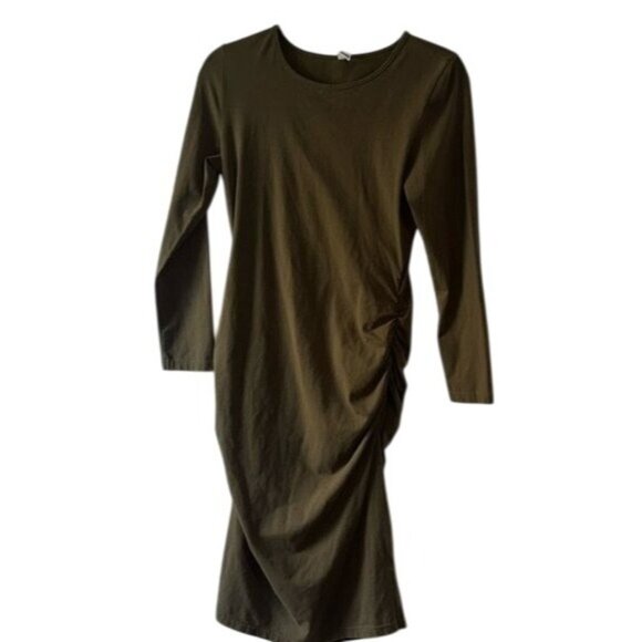 Missufe Olive Green Ruched Bodycon Dress With Long Sleeves - Picture 1 of 7